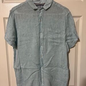 Men's Casual Light Blue Linen Button Down Shirt